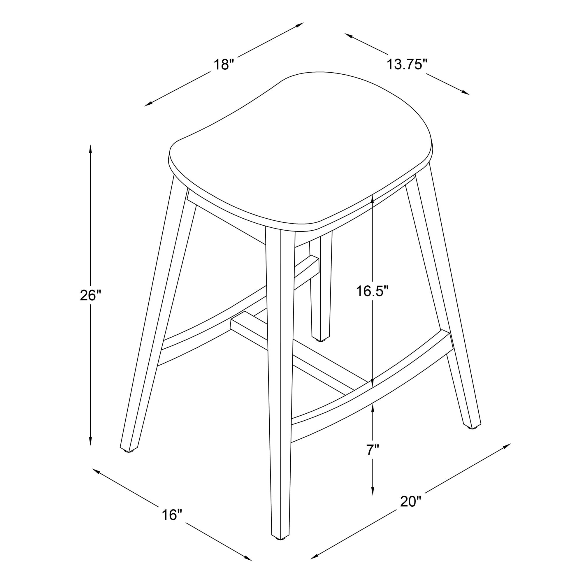 Linon Condal 26" Backless Wood Saddle Counter Stool, Set of 2, Natural