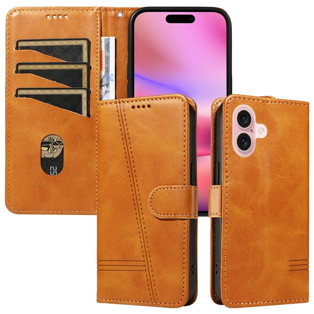 Phone Case for iPhone 16 Plus Magnetic PU Leather Card Slots Durable Wallet Cover