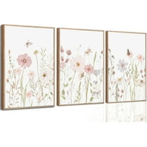 Hieng 3Pcs Watercolor Wildflower Wall Art Botanical Nursery Canvas Prints Vintage Floral Pictures Flower Paintings Girls Nursery Pictures Pink Wall Decor for Living Room Bedroom