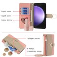 thumbnail image 2 of Wallet Phone Case for Samsung Galaxy S25, Zipper Pocket and Card Slots Stand Feature Ring Holder Back Cover with Metal Crossbody Shoulder Strap Stylish Case for Samsung Galaxy S25, Pink, 2 of 7