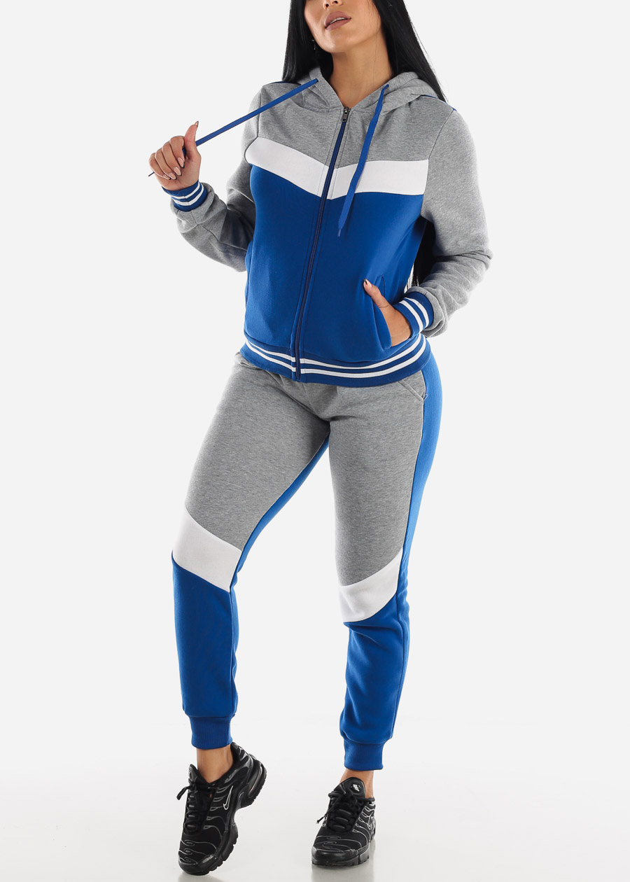 blue matching tracksuit
