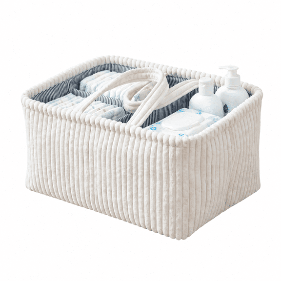 Gaoxin Diaper Caddy Organizer, Corduroy Baby Storage Bin for Nursery and Car, Baby Shower Basket and Registry Essential