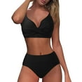thumbnail image 3 of TOWED22 Women's High Waisted Bikini Sets Two Piece Swimsuit Tummy Control Bathing Suit V Neck Swimwear Swim Suit（Black,XXL）, 3 of 7