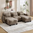 thumbnail image 3 of FFH 101" Convertible Sectional Sofa with Ottomans, U Shaped 3 Seat Cloud Couch with Waist Pillows, Curved Design, Chenille Coffee, 3 of 13