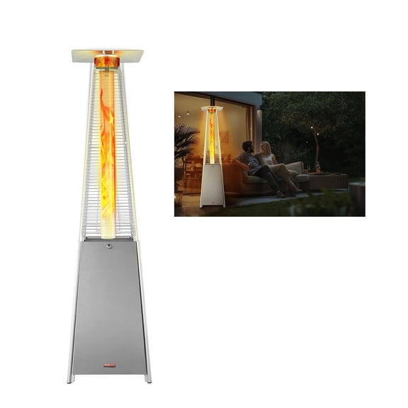 Propane Patio Heater 48000 BTU Pyramid Outdoor Heater w/Wheels Silver