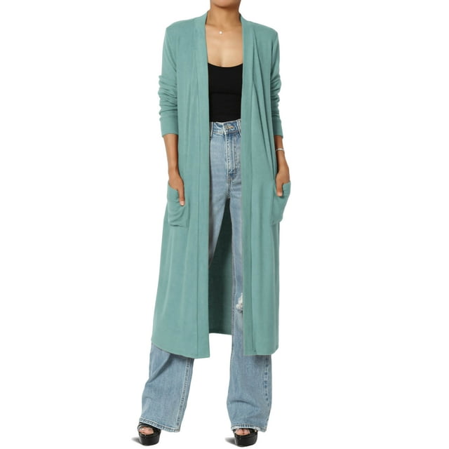 TheMogan Cardigan Maxi à Manches Longues pour Femmes P-3X Long Ouvert Drapé Doux Tricoté
