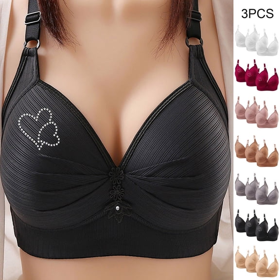 Paiwinds 3-Piece Women's Printed Wireless Bra Set - Plus Size Comfortable Breathable Push Up No Underwire Bra for Daily Wear, Multiple Colors, Sizes XS-4XL