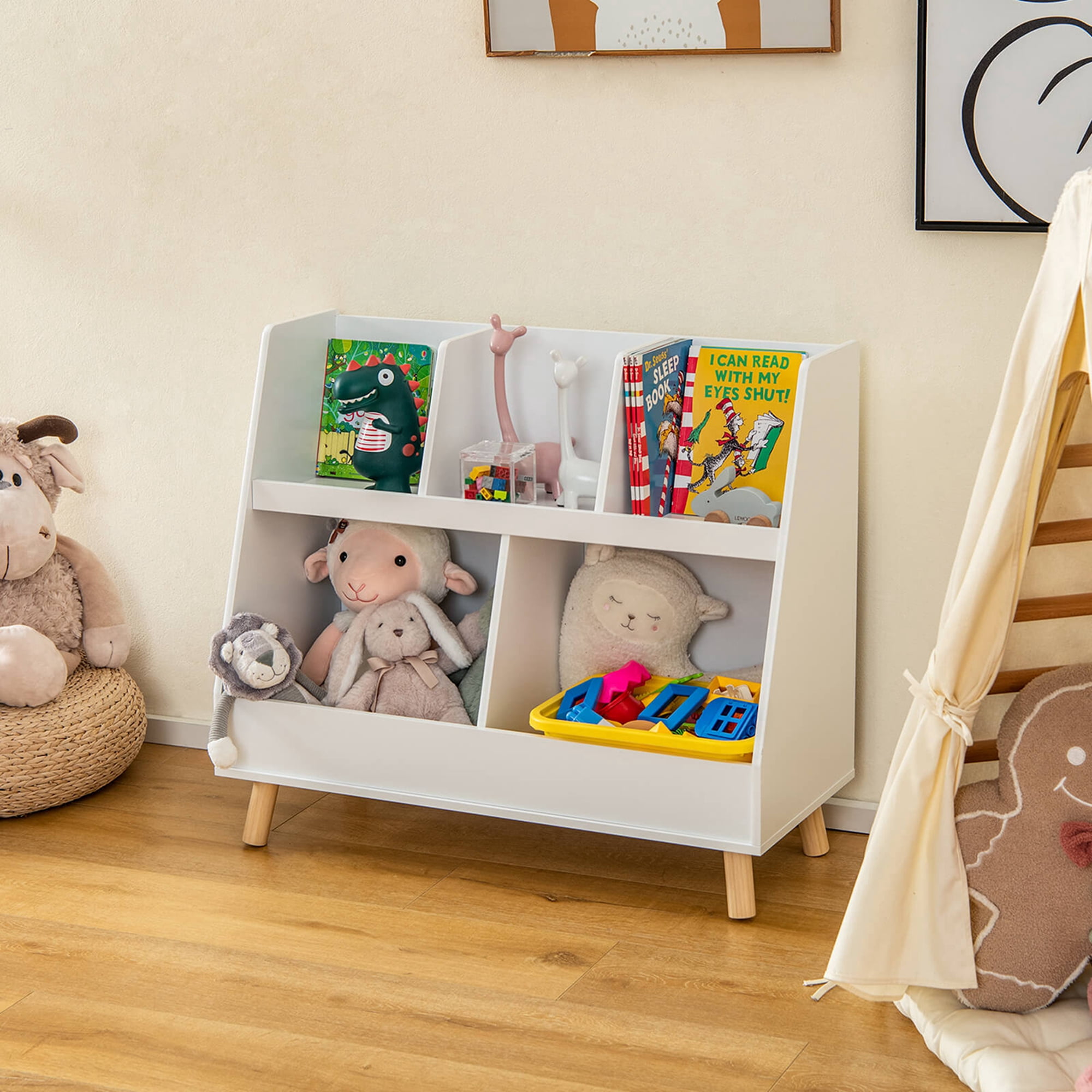 Costway 5-Cube Kids Toy Organizer and Bookcase, White