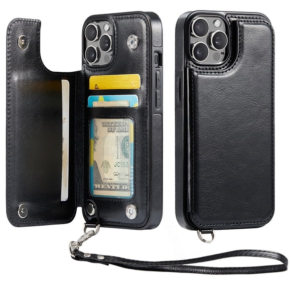 Funda tipo cartera Wefor para iPhone 14 Pro con tarjetero RFID, color negro