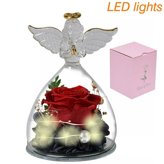MixMart Angel Preserved Roses In Glass Eternal Artifical Rose Flowers Figurines Valentine's Day Wedding Christmas Gifts for Women Girls