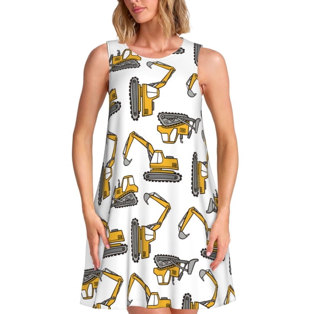 Disketp Funny Excavator para Vestido sin Mangas para Mujeres, Vestidos de Verano para Mujeres, Casual y Holgado para la Playa