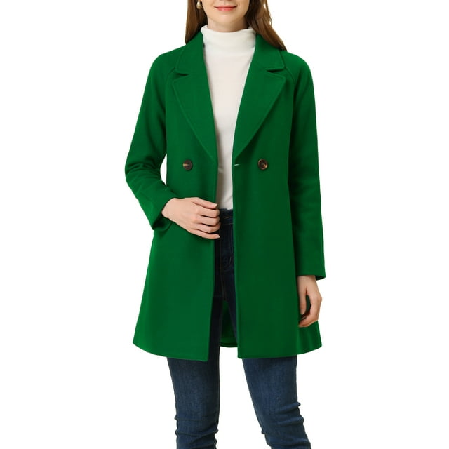 Allegra K Manteau Mi-Long à Manches Longues Raglan à Revers Croisé pour Femme TG Vert Gazon