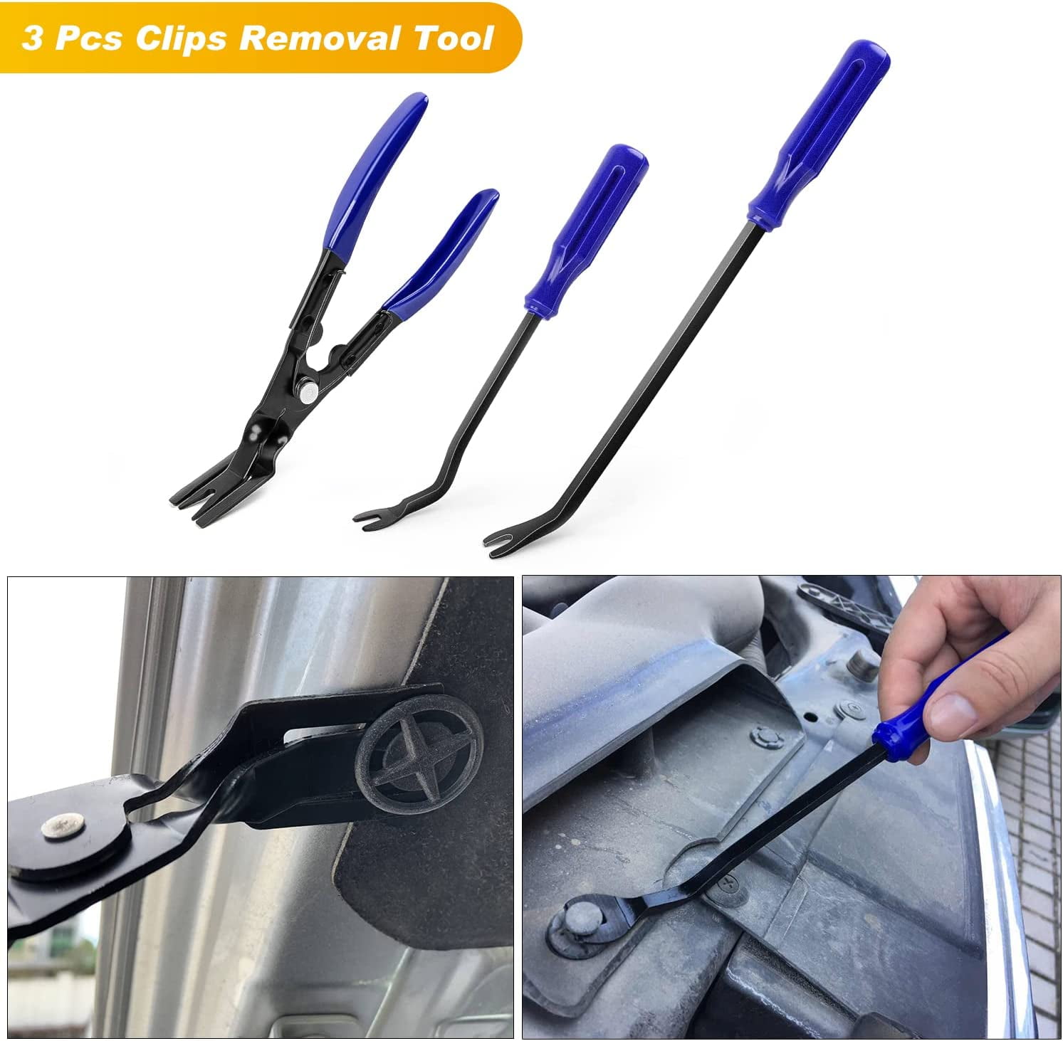 GOOACC 102Pcs Nylon Trim Removal Tool, Auto Push Pin Nylon Bumper Retainer Clip Set Fastener Terminal Remover Tool Round Handle Crowbar Pry Kit Car/Radio Panel