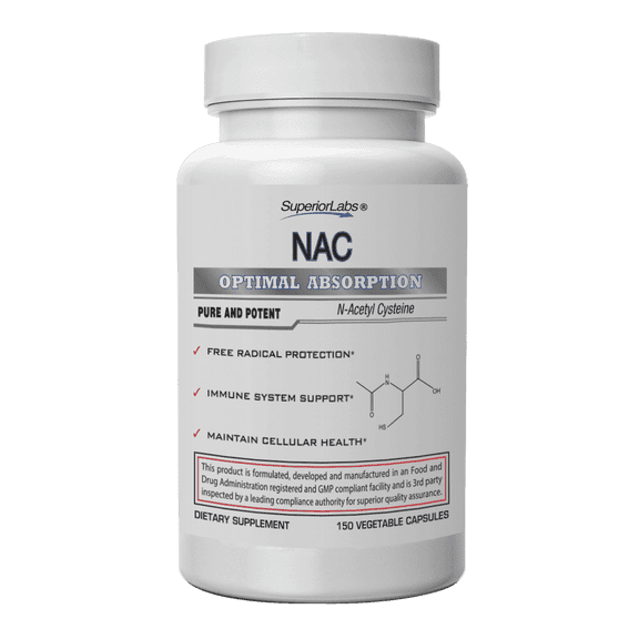 Superior Labs NAC (N-Acetyl Cysteine) Dietary Supplement with Selenium Immune System Support , Vegetable Capsules, 1200mg,  Gluten-Free, 150 Count