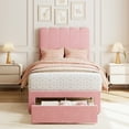 thumbnail image 4 of Yeshouse estructura de cama individual tapizada en terciopelo rosa para niñas, con cabecero, cajón de almacenamiento, soporte de listones de madera, diseño silencioso y fácil de montar, 4 of 7