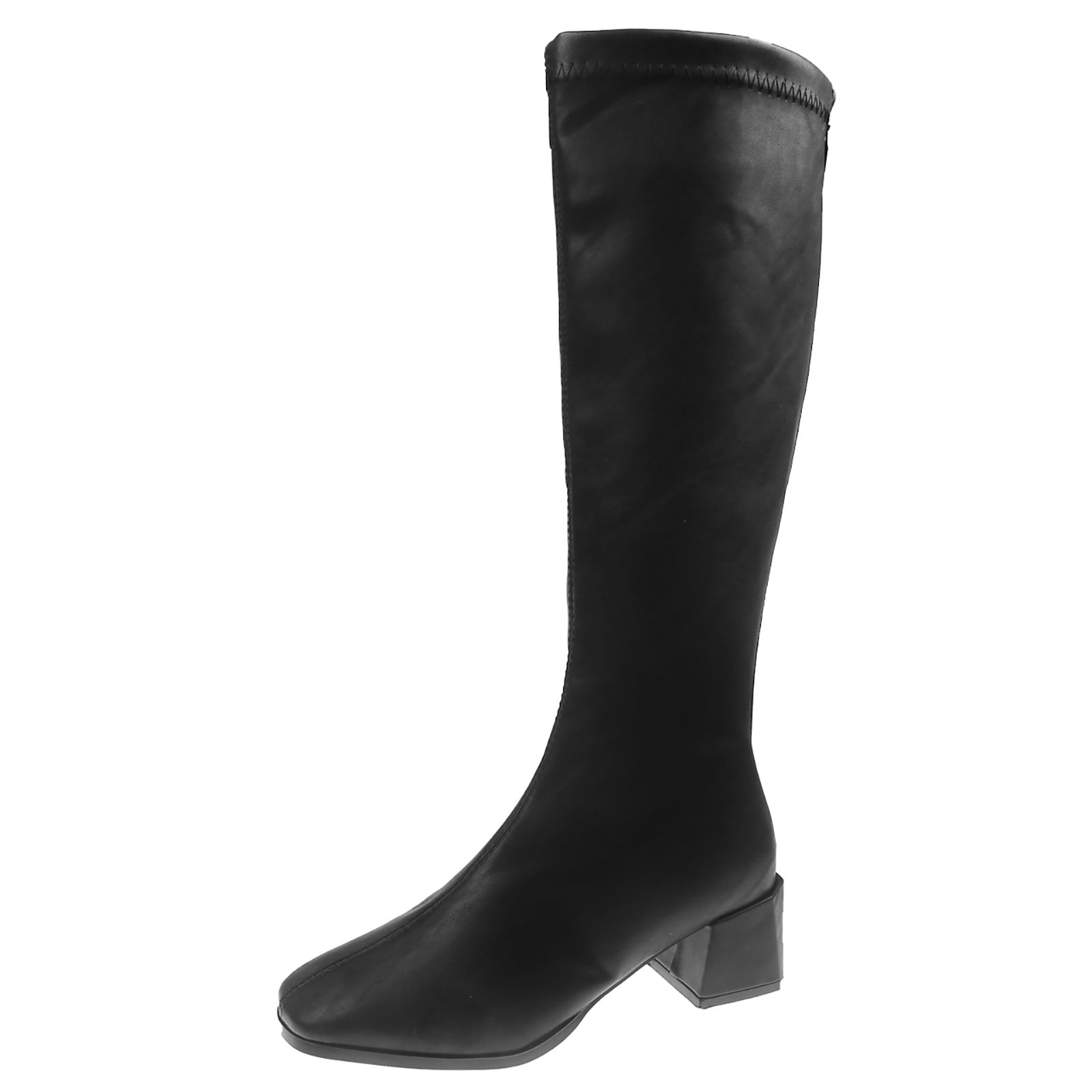 Girls black knee high chunky block heel boots best sale