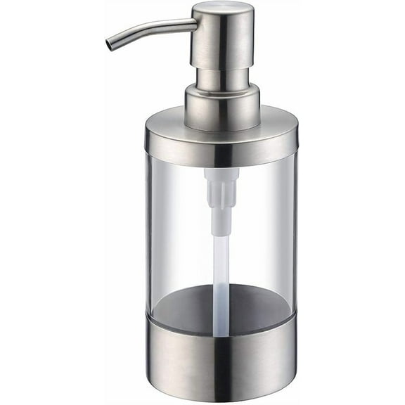 Cnshop 12oz Stainless Steel Soap Dispenser Pump, Clear Bottle for Kitchen & Bathroom