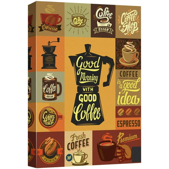 wall26 Canvas Wall Art - Vintage Style Coffee Elements - Giclee Print Gallery Wrap Modern Home Art Ready to Hang - 12x18 inches
