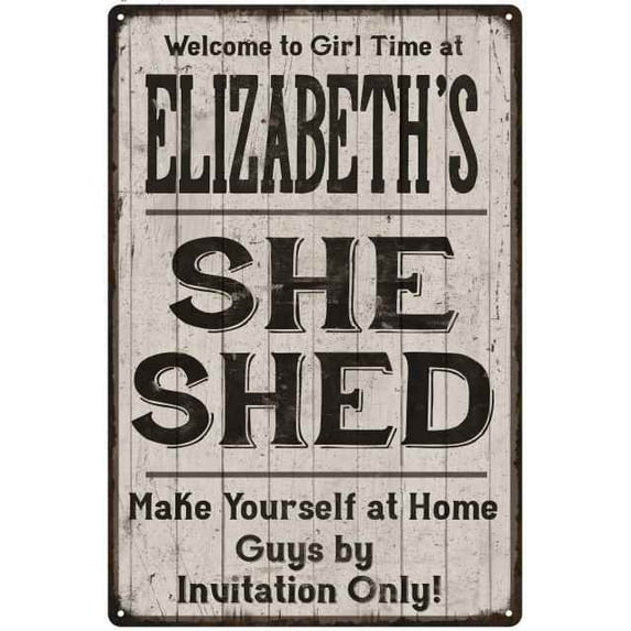 ELIZABETH'S She Shed Sign Lady Cave Sign Gift 16 x 24 Matte Finish Metal 116240082008