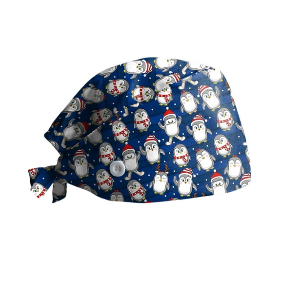 Herrnalise Womens And Mens Christmas Printed Nurse Working Scrub Cap With Buttons Adjust Sweatband Working Cap Bouffant Hats