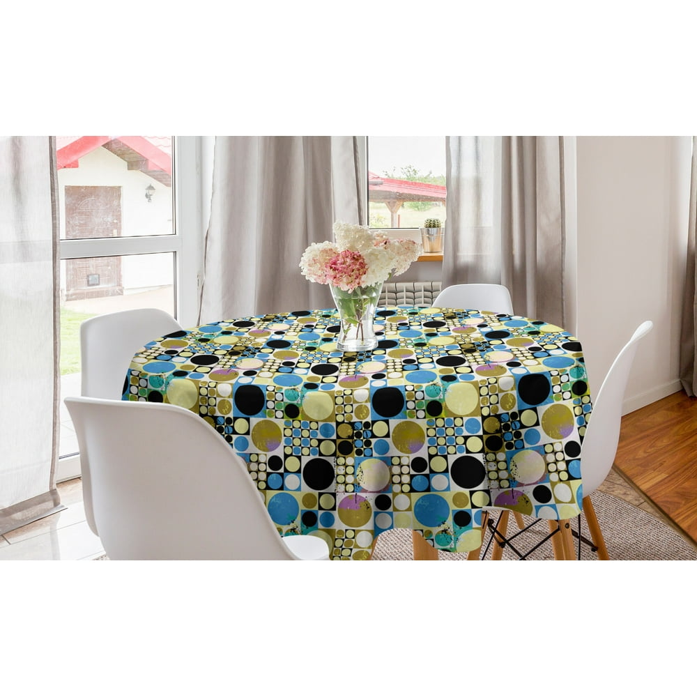 Geometric Round Tablecloth, Grunge Style Circles in Different Forms