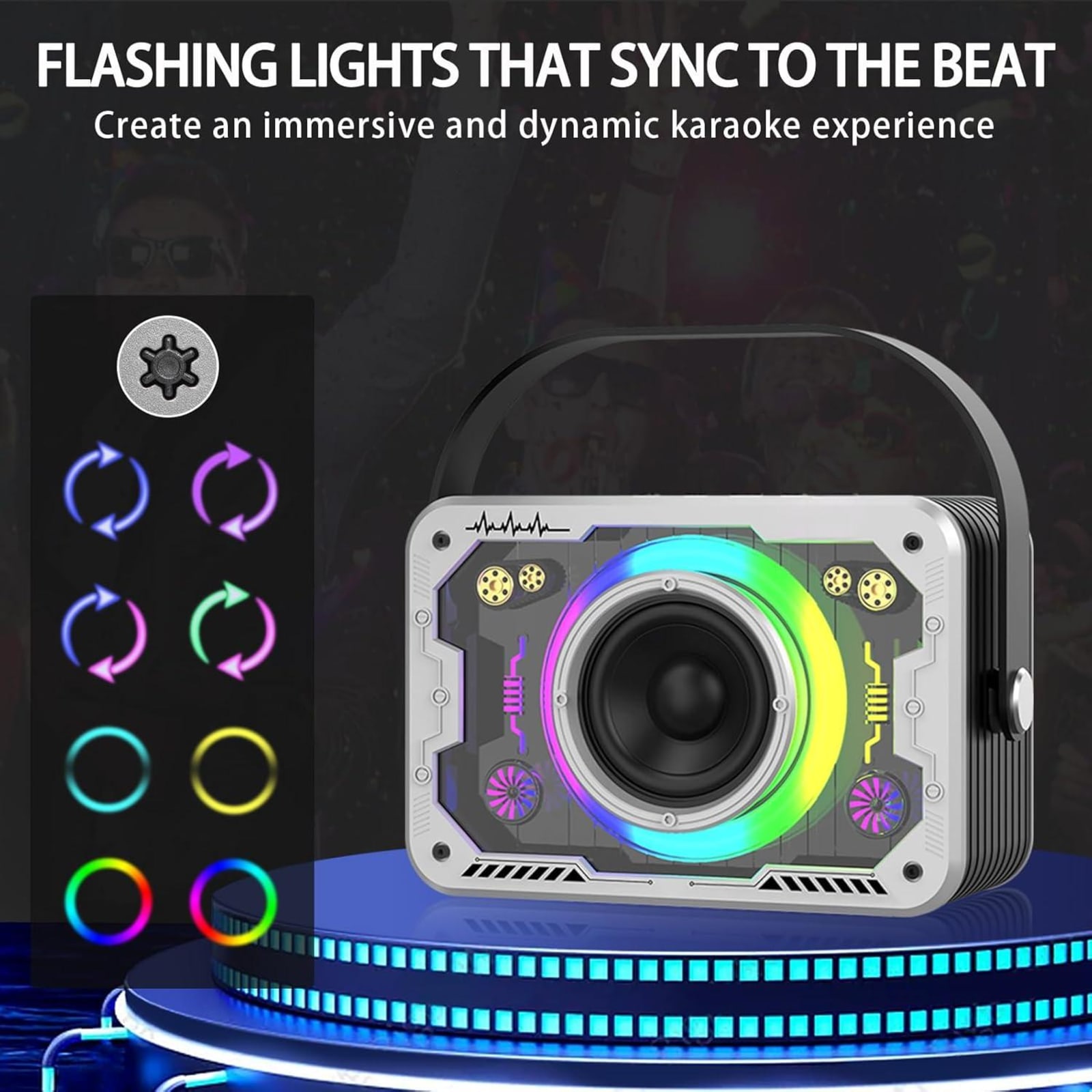 Karaoke Machine, 2 Wireless Karaoke Microphones with Disco Lights, Portable Bluetooth Speaker with RGB Light, Singing Machine with PA System for Adults, Supports AUX/USB/TF for Home Party Outdoor