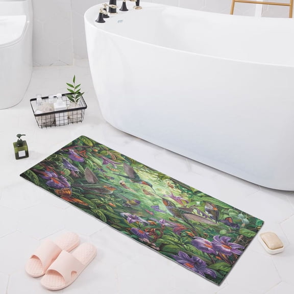Hummingbirds Dance in Leaves Bath Mat 39x20 Non-Slip Bathroom Rugs Absorbent Soft Plush Quick Dry for Tub Shower Kitchen Home Decor