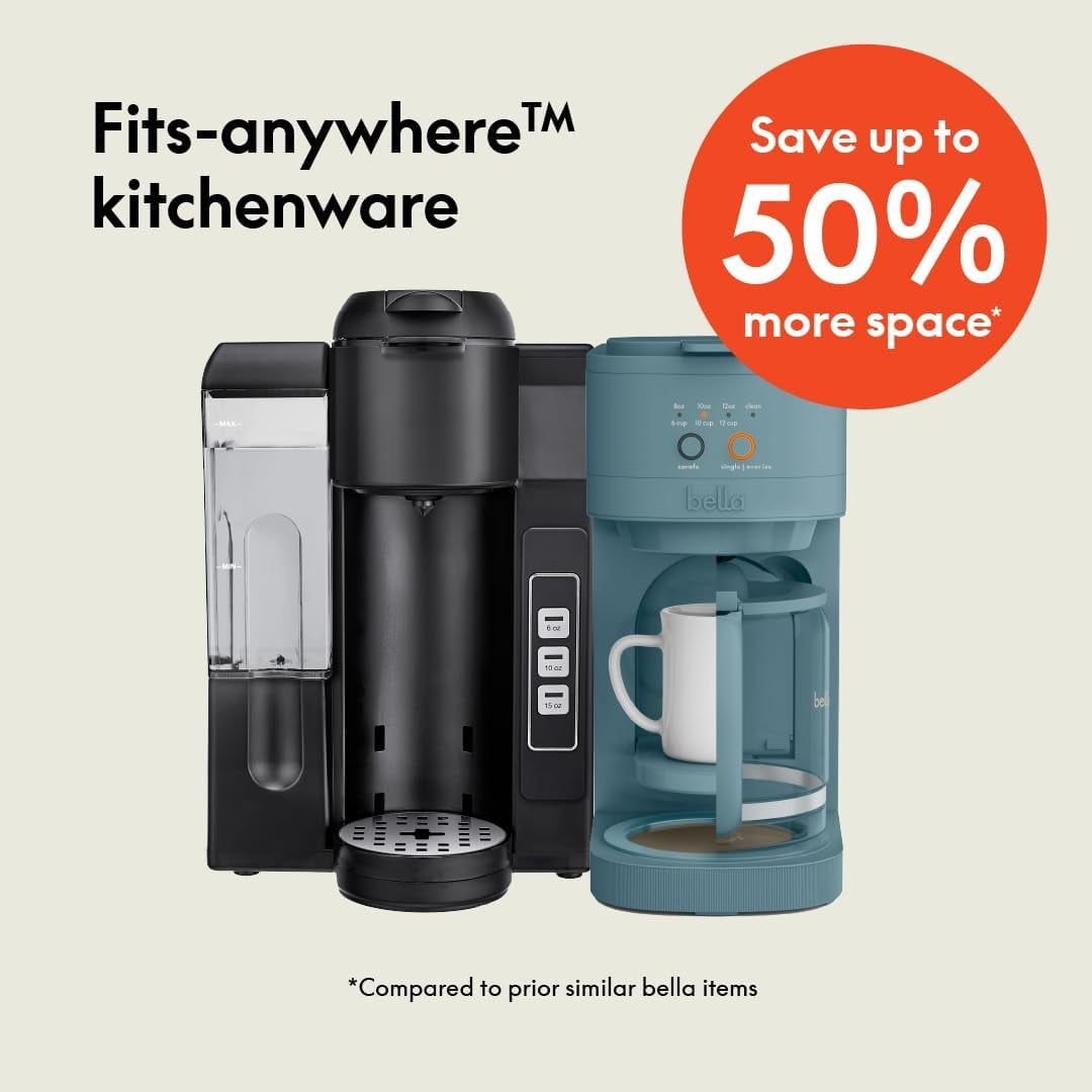 BELLA VersaBrew 2-in-1 Coffee Maker, K-Cup Compatible, 12-Cup Carafe & Single Serve Brewer, Iced Coffee Function, 60oz Water Tank, Surf