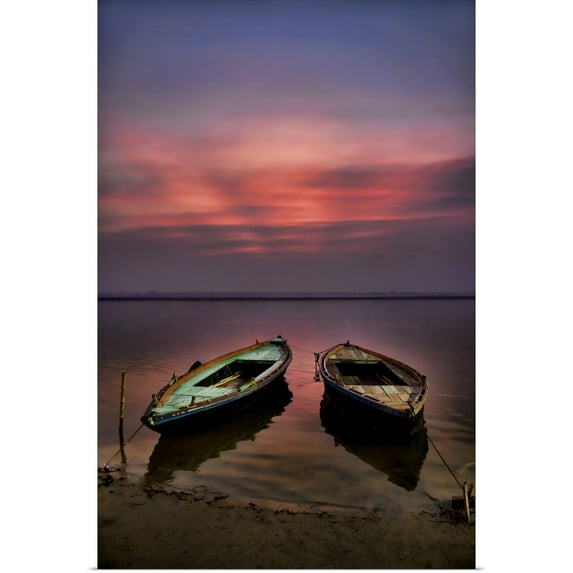 Great BIG Canvas | "Sunrise with Boats, on the Ganges River, Varanasi, India" Art Print - 20x30