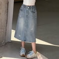 thumbnail image 6 of oqasdz Girls Skirts Elastic Waist Stretch Long Denim Skirt with Rhinestone Design for Toddler and Big Kids Casual Dailywear, 6 of 7