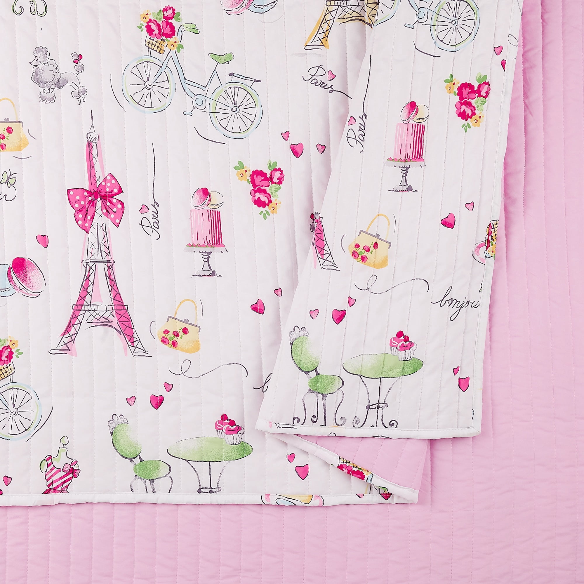 Urban Playground Kids and Teens Pretty in Paris Pink 3-Piece Quilt Set, Full/Queen