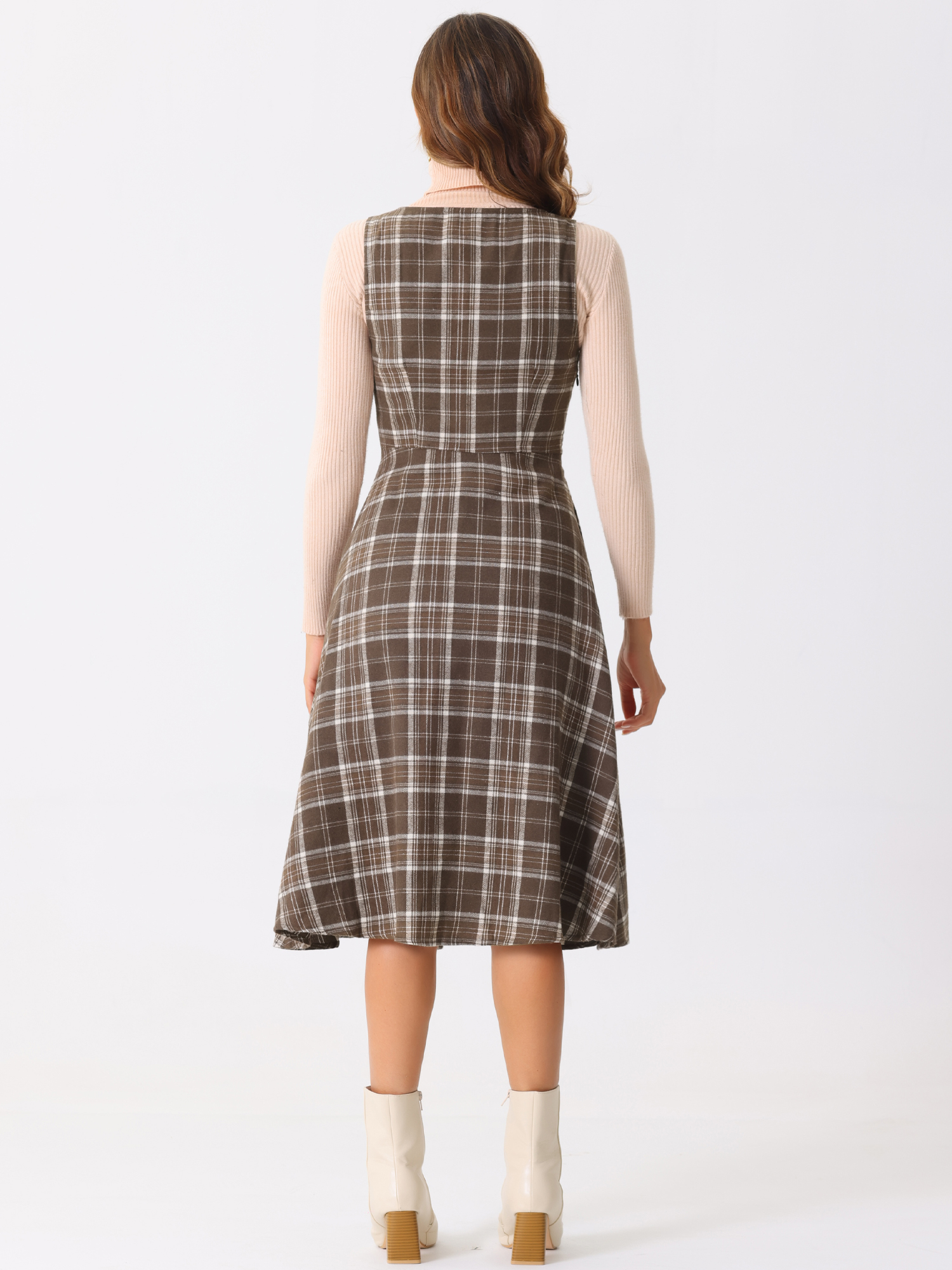 DARING DIVA Women's Vintage Sleeveless A Line Midi Pinafore Dress XS Brown