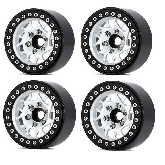 TFixol 2.2 Inch Metal Wheel Rims for Climbing Cars, 14-Spoke UFO Design in Black/Silver, Aluminum Alloy, Set of 4
