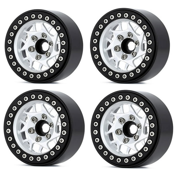 TFixol 2.2 Inch Metal Wheel Rims for Climbing Cars, 14-Spoke UFO Design in Black/Silver, Aluminum Alloy, Set of 4