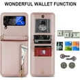 thumbnail image 3 of Phone Case for Samsung Galaxy Z Flip 3 5G 2021 Wallet Cover with Credit Card Holder Zipper Slot Crossbody Strap Lanyard Leather Stand Cell Accessories ZFlip3 Z3 Flip3 3Z Women Girls Rose Gold, 3 of 13