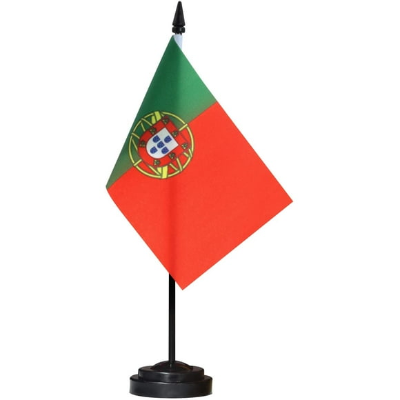 ANLEY Portugal Deluxe Desk Flag Set - 6 x 4 Inch Miniature Portuguese Desktop Flag with 12" Solid Pole