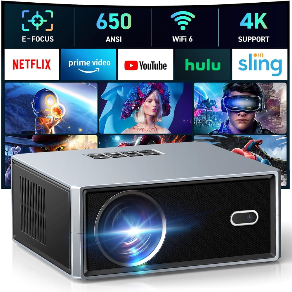 LCD Projector with WiFi and Bluetooth, Native 1080P 4K Support Outdoor Movie Projectors Max 450" Display, Electric Focus Theater Projector for iOS/Android/TV Stick