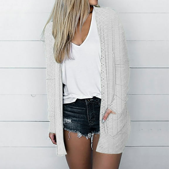 Women's Fashion Casual Solid Color Pocket Solid Color Cardigan Long Sleeved Coat Fancy Cardigan Womens Dusters And Kimonos Women Cardigan Sweaters for Fall plus Size Swing Cardigan plus Size Sweater
