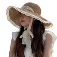 thumbnail image 2 of Eoperou Lace Trim Tied Up Round Dome Sun Hat Women Big Brim Floppy Straw Hat Fashion Accessories, 2 of 7
