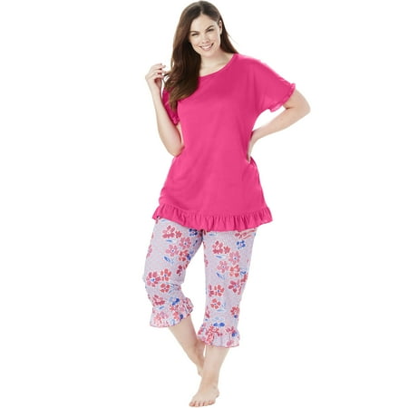 - Dreams & Co. Plus Size Cool Dreams Ruffled Capri Pajama Set