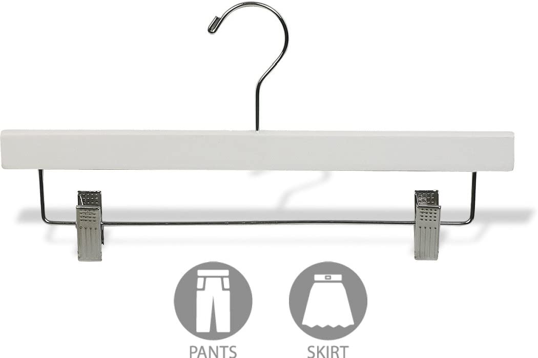 International Hanger Wooden Bottom Hanger w/Clips, White Finish with Chrome Hardware, Box of 50