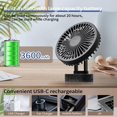 thumbnail image 3 of Ventilador de escritorio LEIORIO pequeño recargable de 3 velocidades con temporizador 3600 mAh, 3 of 7