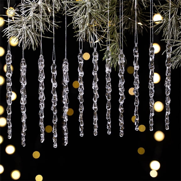 Acrylic Ice Crystal Pendants 12Pcs Blue Icicle ornaments Christmas Tree Hanging Decorations Wedding Party Home Decor Sparkling Props,by JASKFLY