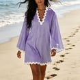 thumbnail image 6 of XuJwPNcy Womens Summer Dresses Long Sleeve Ruffle Hem Mini Dress V Neck Striped Loose Dresses Fashion Casual Outfits, 6 of 7