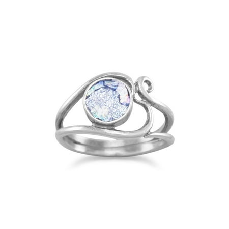 - Ancient Roman Glass Sterling Silver Ring with Oxidized Heart Design