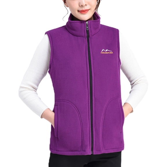 FYDUU Women's Classic-Fit Sleeveless Polar Soft Vest Stand Collar Warm Winter Vest Coat Cozy Lightweight Zip Up Jackets Vests Casual Down Jackets