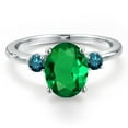 thumbnail image 3 of Gem Stone King 14K White Gold Green Nano Emerald and Blue Diamond Engagement Ring for Women | 2.20 Cttw | Oval 10X8MM | Gemstone May Birthstone | Size 5, 3 of 6