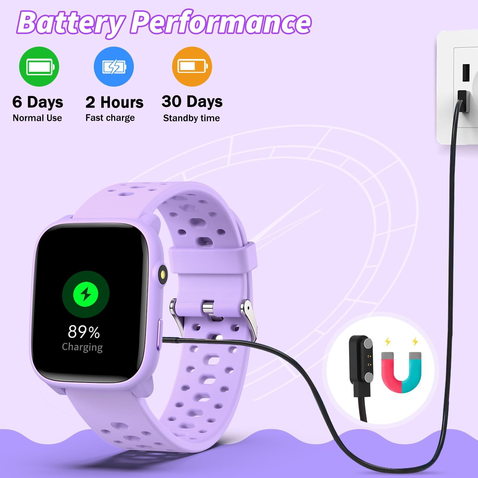 Kids Smart Watch 1.85" Upgrade - Fitness Tracker with Heart Rate Sleep Monitor Pedometer, 100+ Sports Modes, 12 Puzzle Games, Activity Tracker for Boys Girls Teens Aged 6-15 Outdoor Fun (Purple)