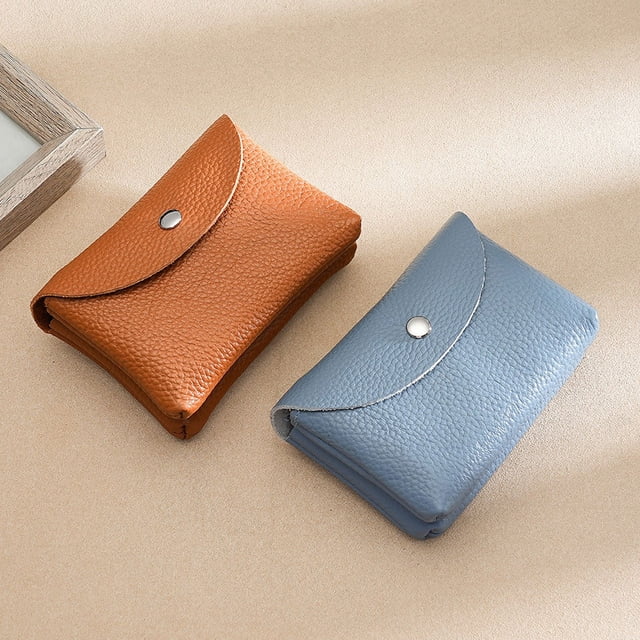 Monedero de piel auténtica para mujer, monedero pequeño de piel de vaca con capas para tarjetas y llaves