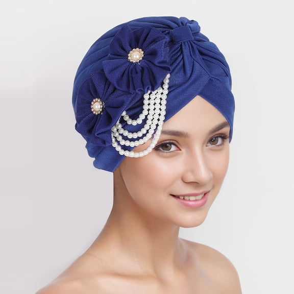 Headwrap Hair Turbans African Turban Flower Pearl Crystal Twisted Head Turban for Women Fashion